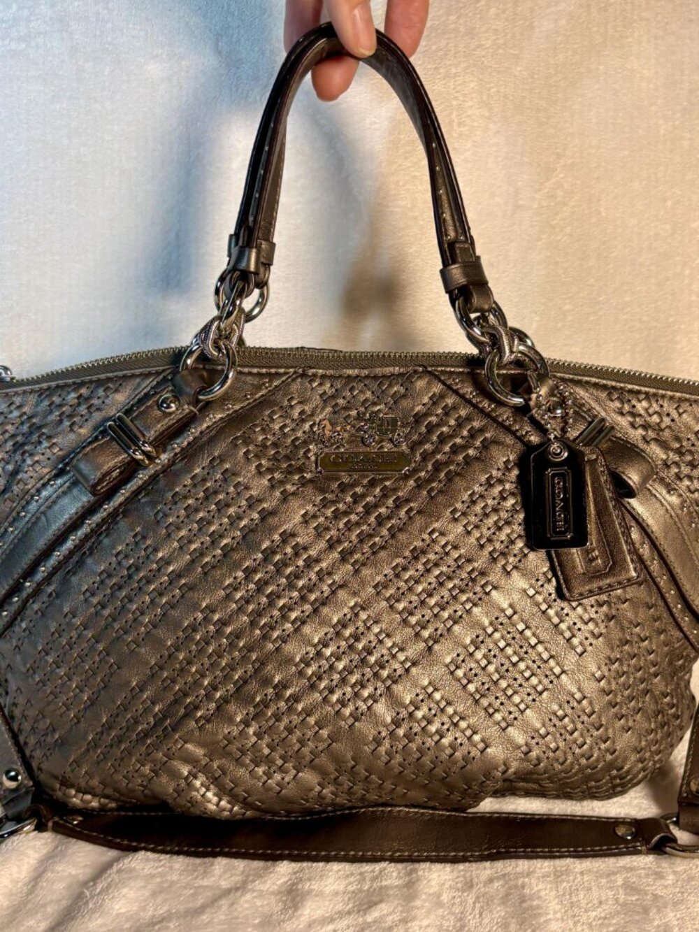 Coach Madison Sophia in Pewter Woven Leather